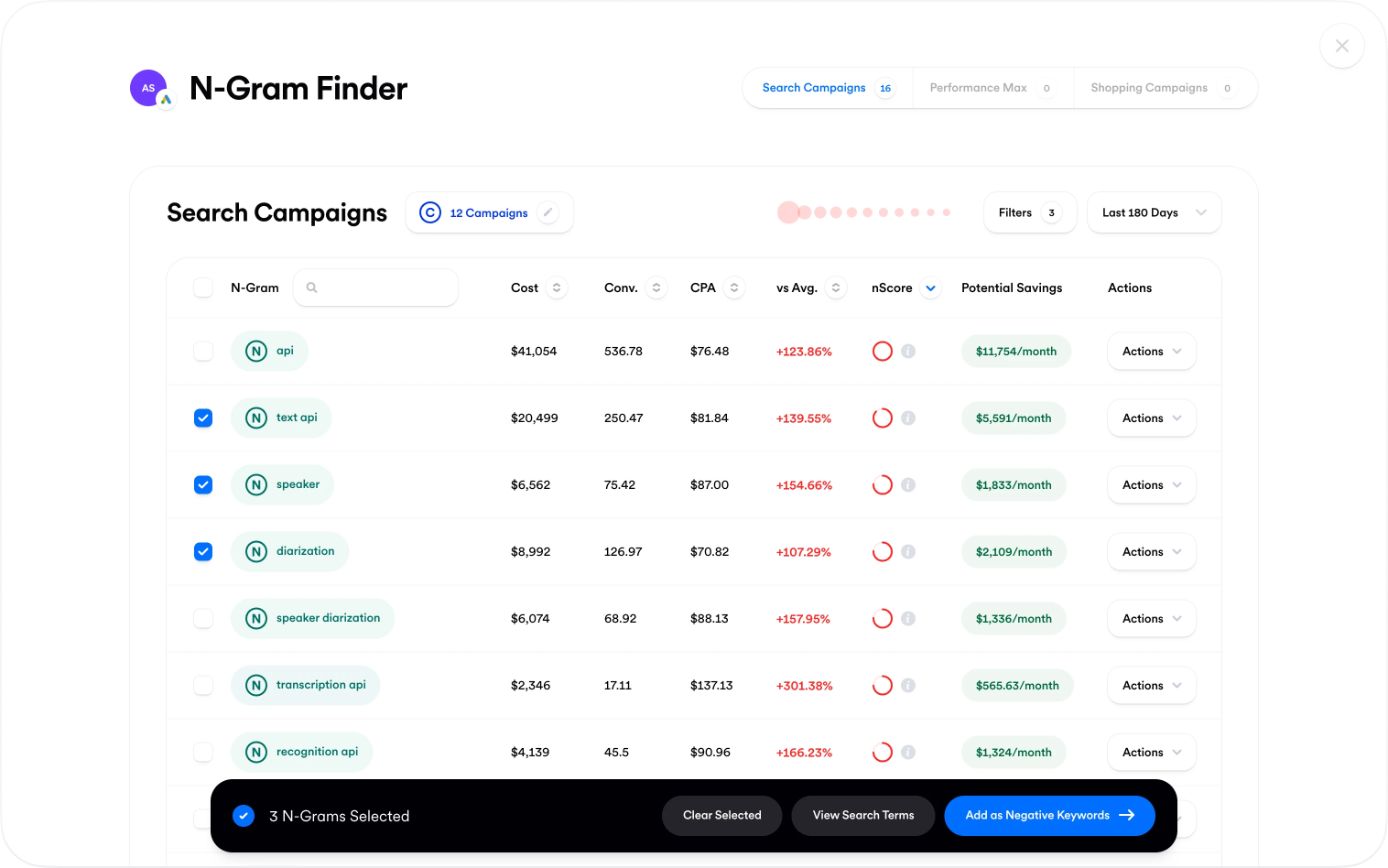 N-Gram Finder in Opteo