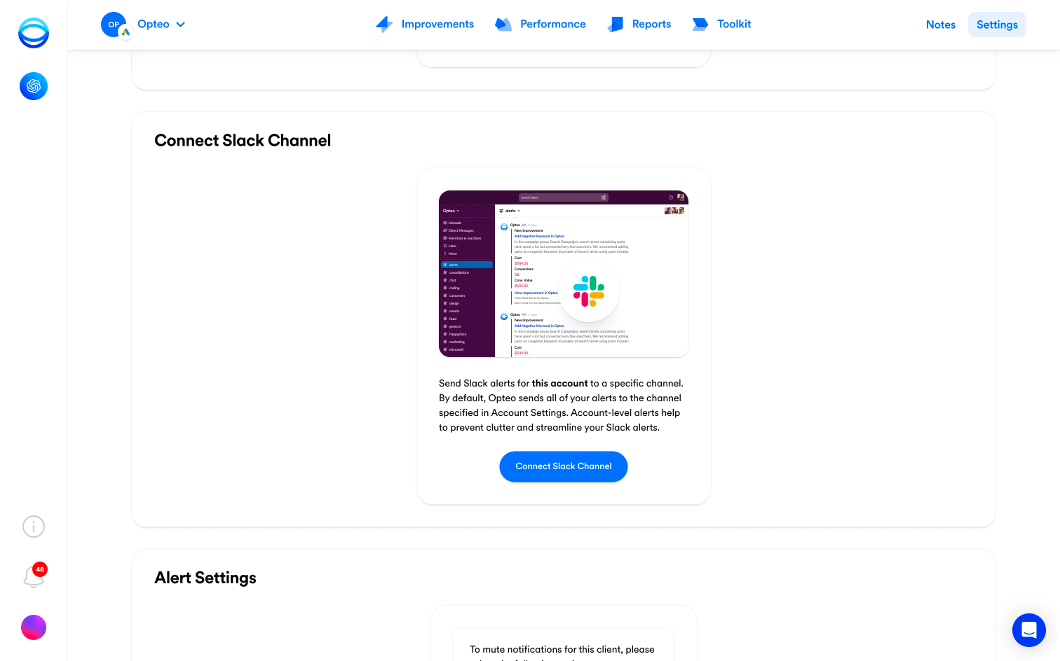 Screenshot of Slack in Opteo